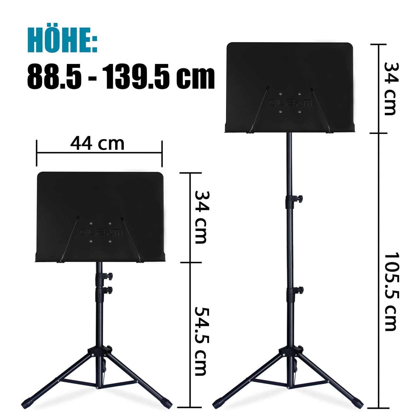 GLEAM Notenständer 5-in-1 – Metall, Tragetasche, Klammer
