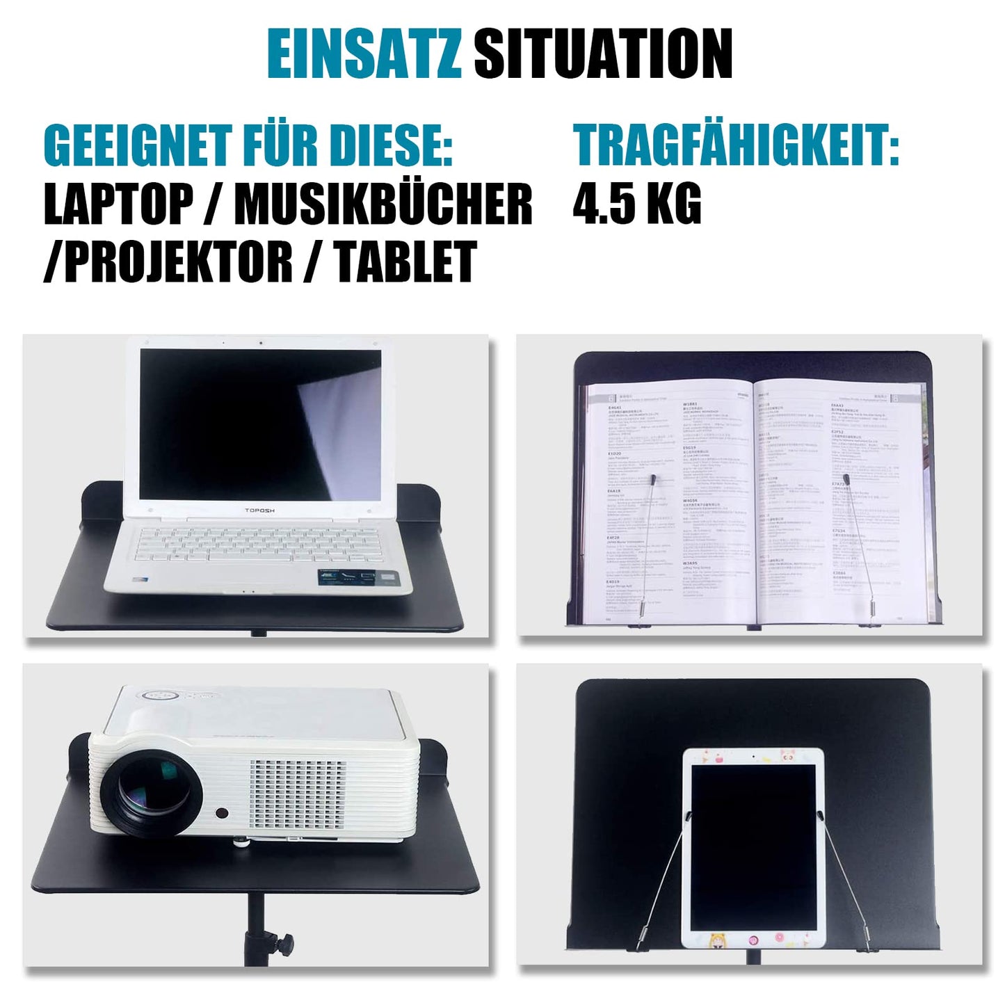 GLEAM Notenständer 5-in-1 – Metall, Tragetasche, Klammer