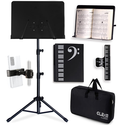 GLEAM Notenständer 5-in-1 – Metall, Tragetasche, Klammer
